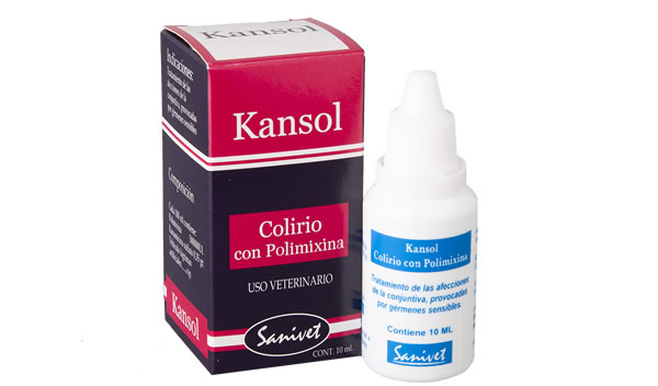 Kansol colirio, Solución oftálmica estéril conteniendo Kanamicina y Polimixina sulfato. Uso externo, en conjuntiva, piel y conducto auditivo externo. Tratamiento de las infecciones bacterianas de la conjuntiva y anexos.